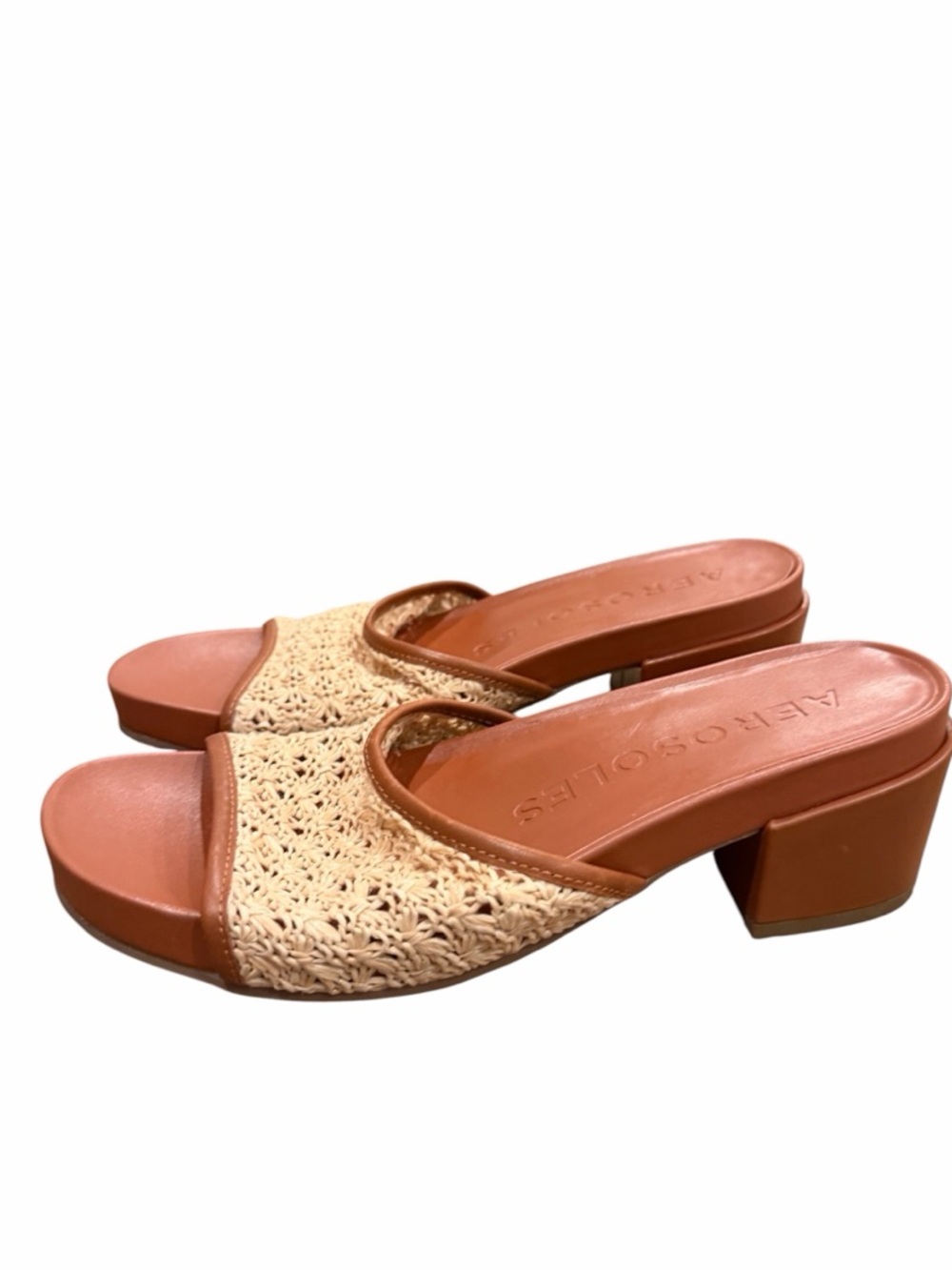 AEROSOLES Brown Leather & Natural Woven Slide Mule‎ - Picture 4 of 10